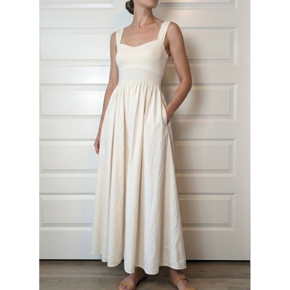 NWOT J Crew Size XS Sweetheart Tank Dress Poplin Skirt Cream Ivory Midi Maxi